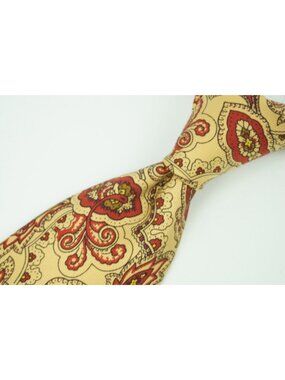 Drakes Hayward London Cherry Red Yellow Paisley 100% Silk Hand Made Tie